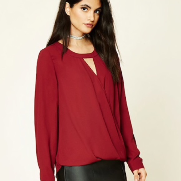 Forever 21 Tops - Forever 21 Cutout Surplice Red Top